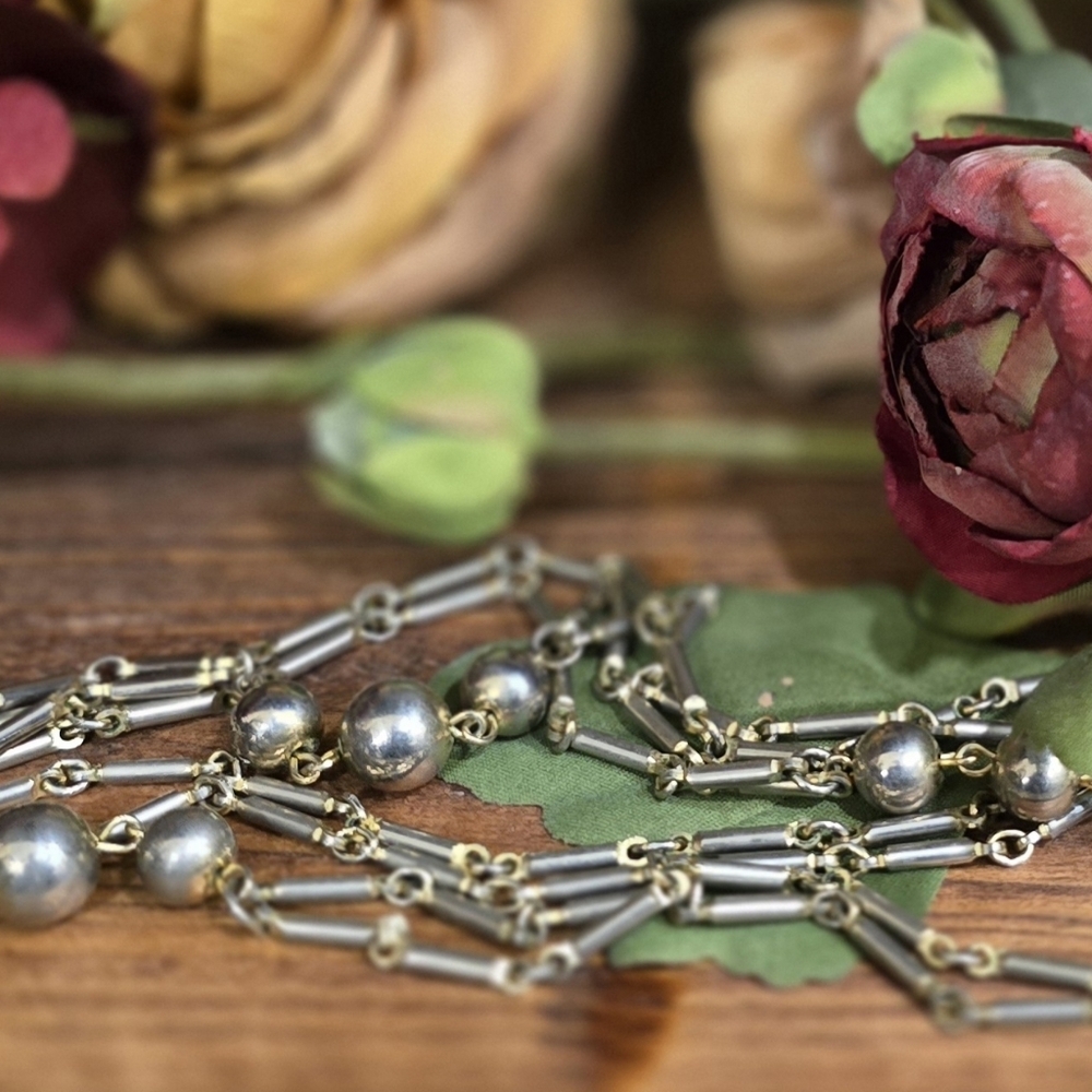Vintage Unique Double Link Station Chain Long Necklace